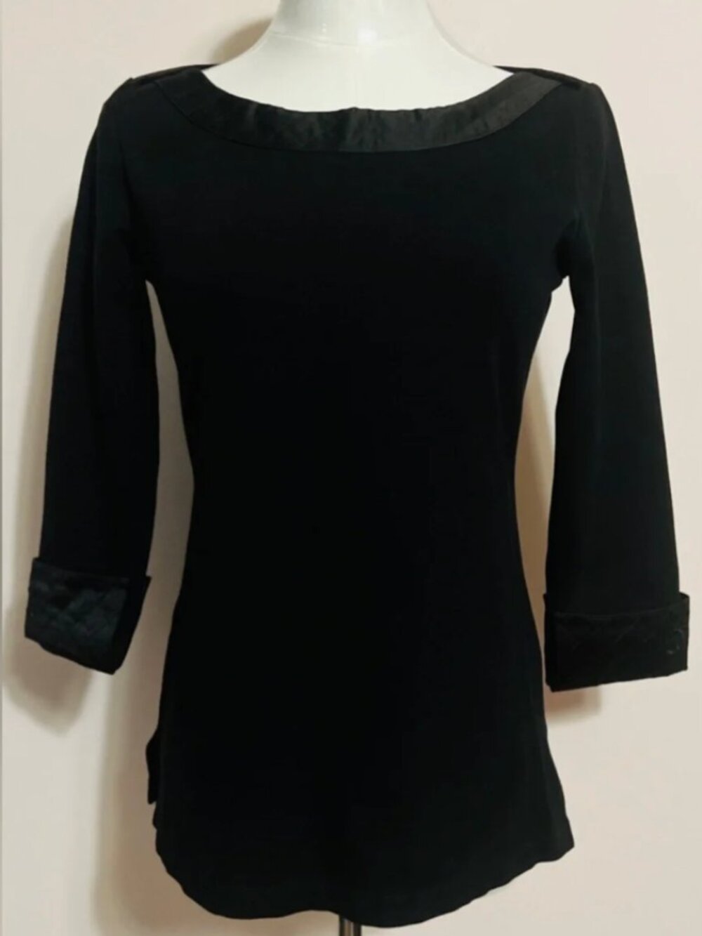 CHANEL Black Boatneck 3/4 Sleeve Women's Top